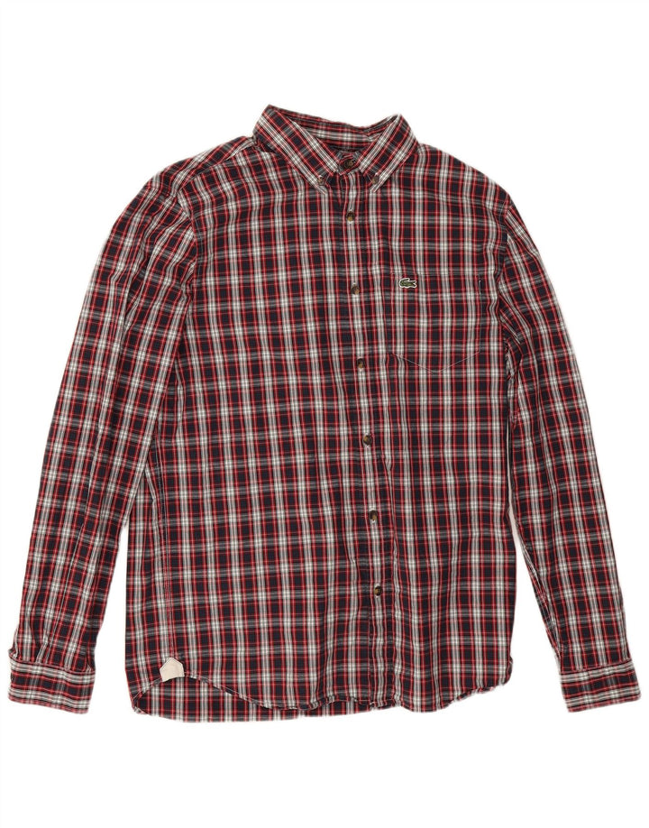Cămașă de flanel pentru bărbați Lacoste Regular Fit Mărimea 40, bumbac cu carouri roșii medii