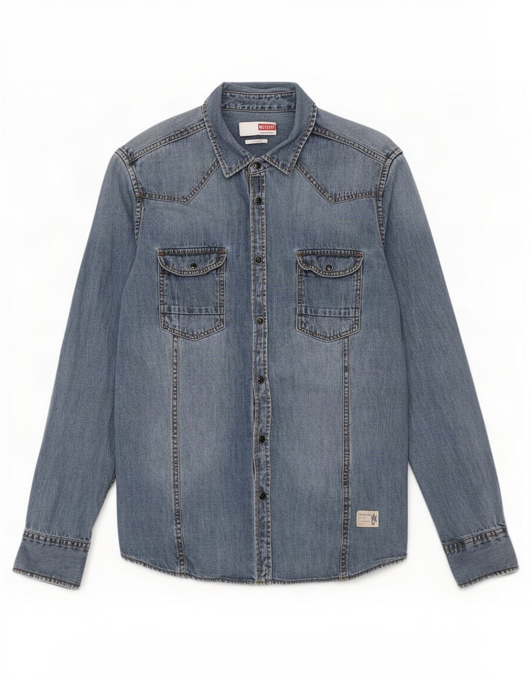 Cămașă din denim pentru bărbați Mustang, bumbac albastru mediu