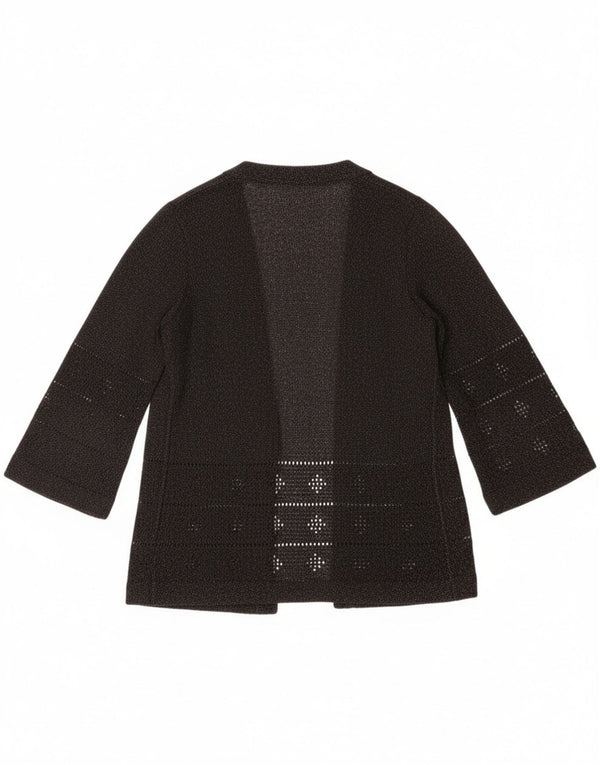 Pulover vintage pentru femei cu mâneci 3/4 deschise cardigan UK 12 mediu negru cu pete