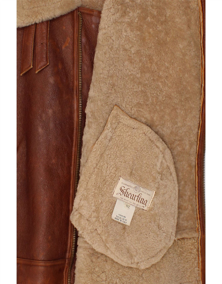 Jachetă din shearling pentru bărbați VINTAGE IT 52 XL maro din shearling