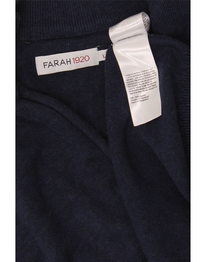 Pulover pentru bărbați Farah, cu fermoar, cu gât, din bumbac mare, albastru