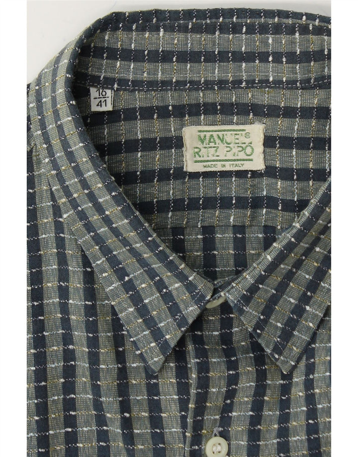 MANUEL RITZ PIPO Mens Shirt Size 41 16 Large Blue Check Cotton Vintage Manuel Ritz Pipo and Second-Hand Manuel Ritz Pipo from Messina Hembry 