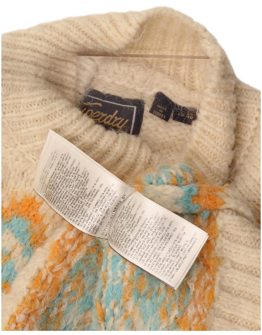 Pulover cu gât țestoasă Superdry pentru femei UK 12 Medium Beige Fair Isle