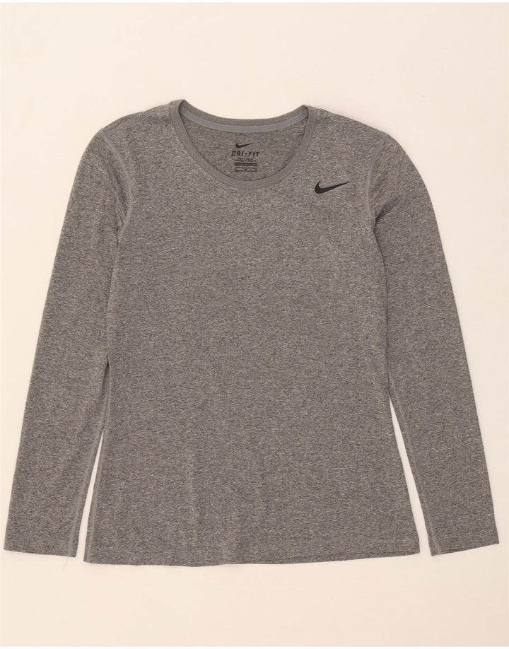 Top cu mânecă lungă NIKE Dri Fit pentru femei UK 10, mic, gri, poliester cu pete