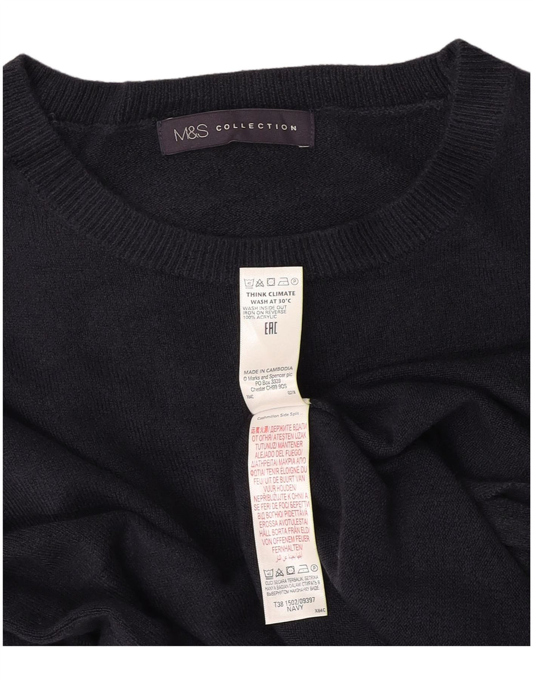 MARKS & SPENCER Womens Crew Neck Jumper Sweater UK 12 Medium Navy Blue