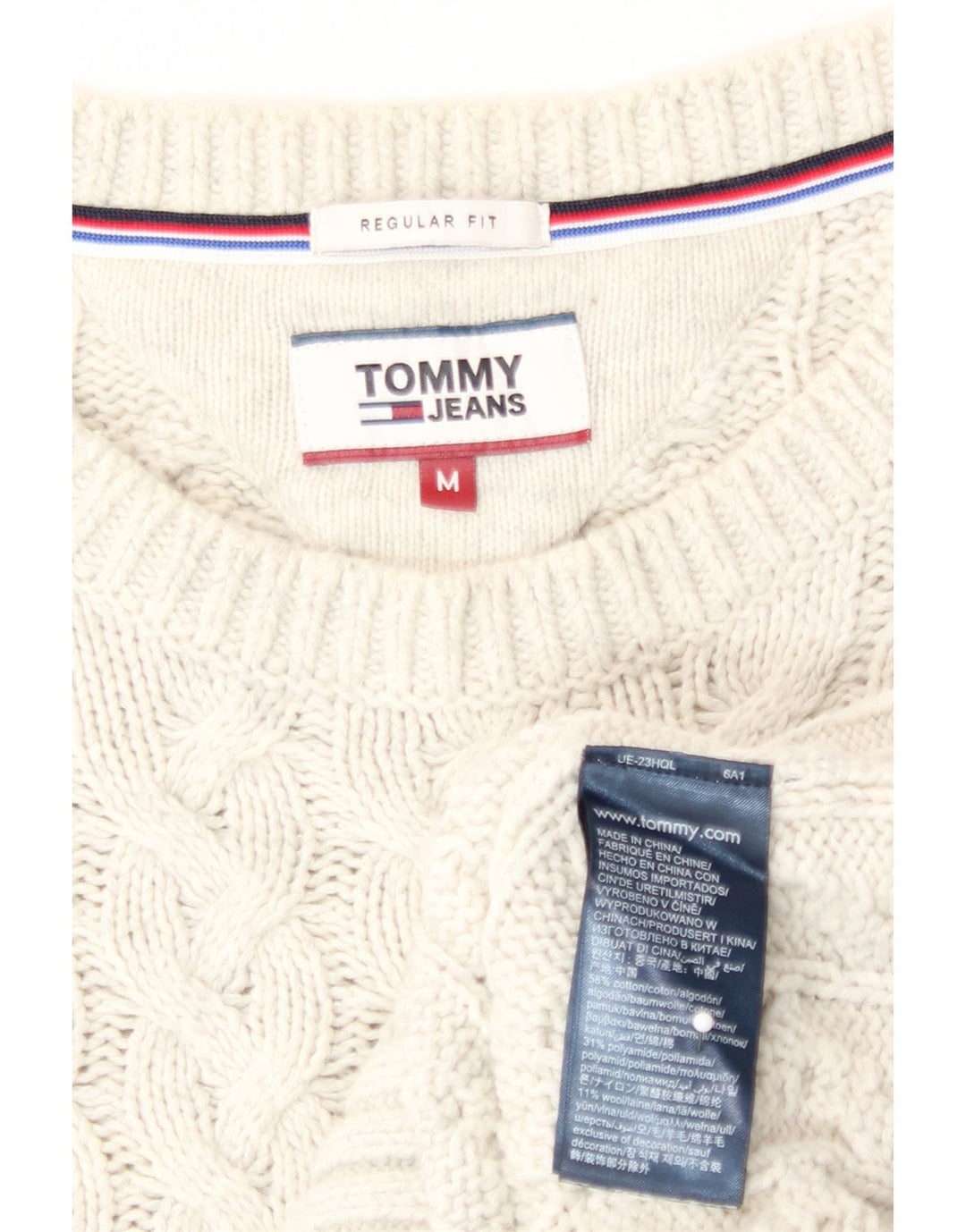 Pulover Tommy Hilfiger pentru bărbați, cu formă regulată, cu decolteu, alb mediu