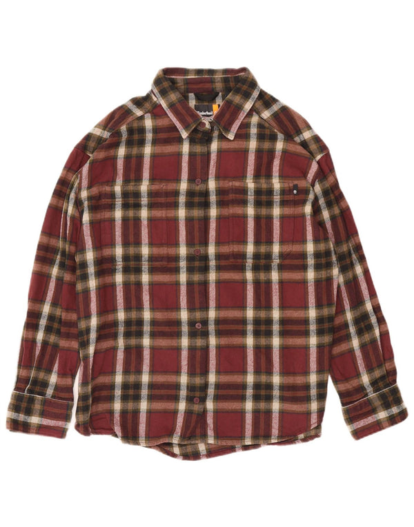 Cămașă de flanel supradimensionată pentru femei Timberland UK 14 Medium Burgundy Check
