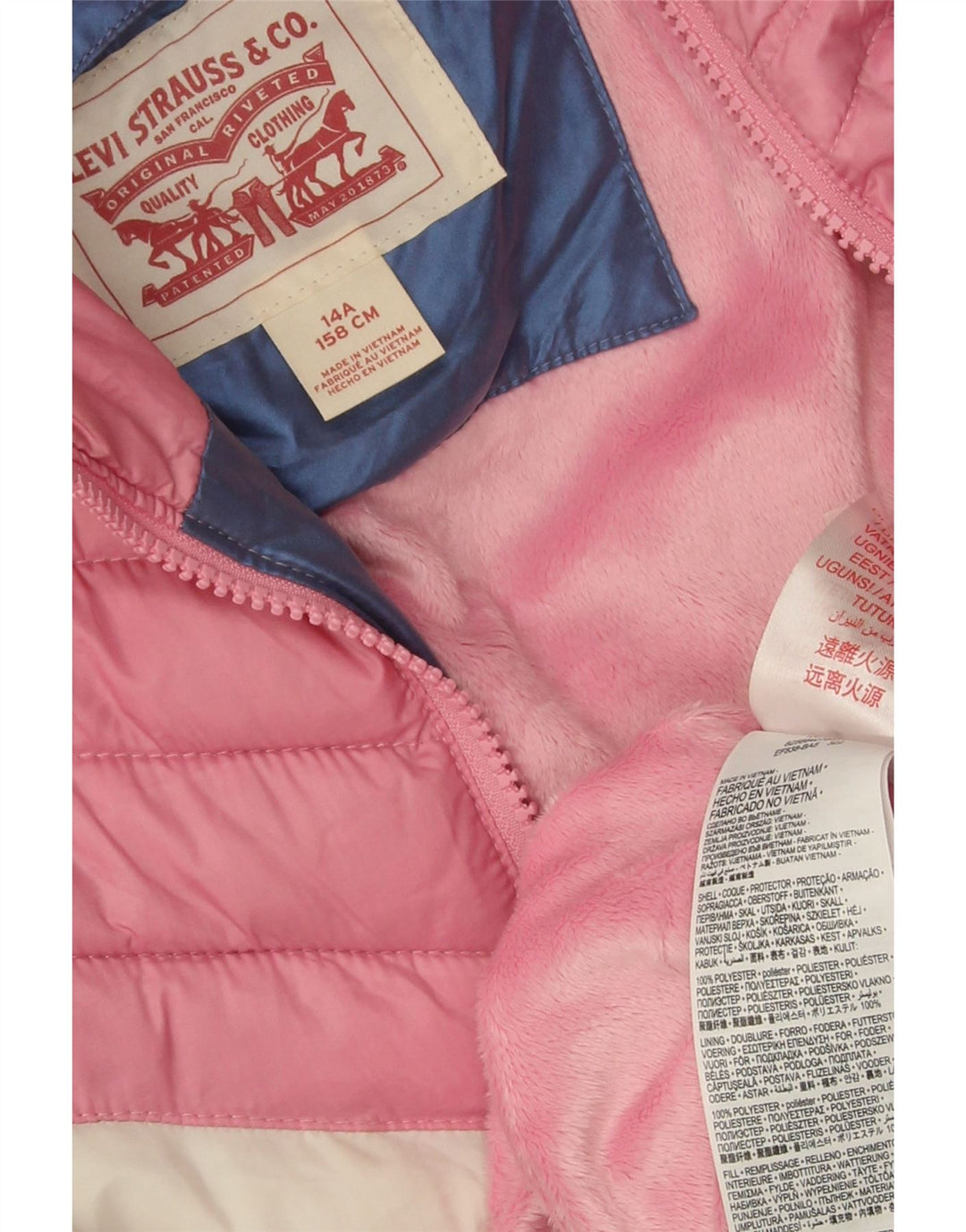 Jachetă căptușită cu glugă Levi's pentru fete 13-14 ani, albastru, poliester