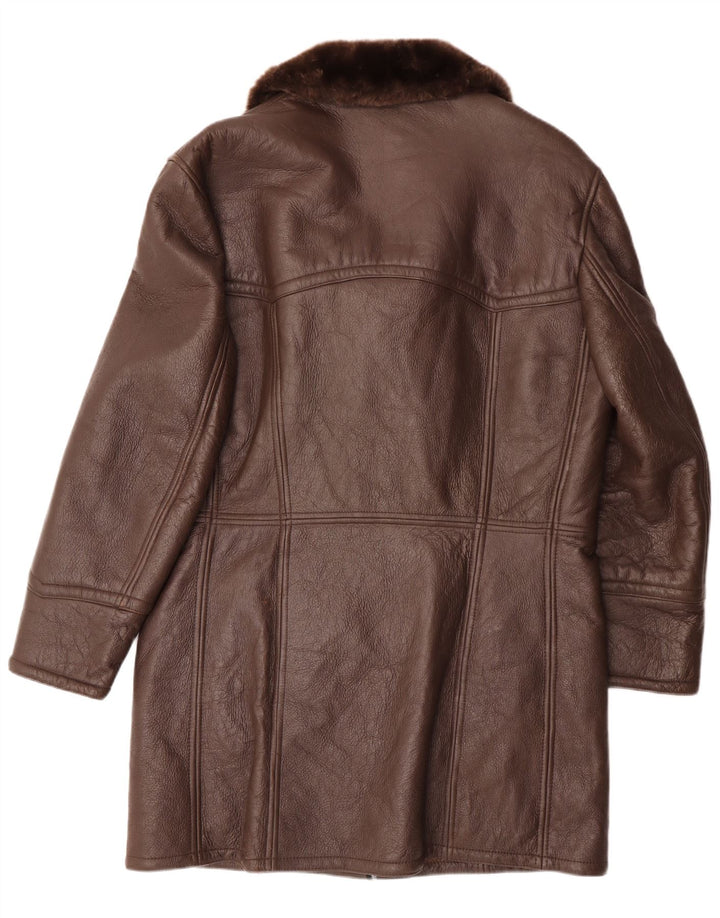 Palton vintage bărbătesc din shearling UK 36 din piele maro mică