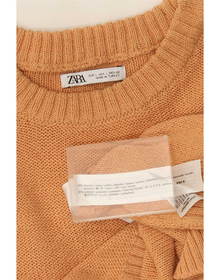 Pulover pentru bărbați Zara, cu gât roșu, bumbac mare portocaliu