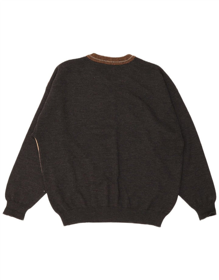 Pulover vintage pentru bărbați cu gât roșu, XL, lână multicoloră, bloc de culoare