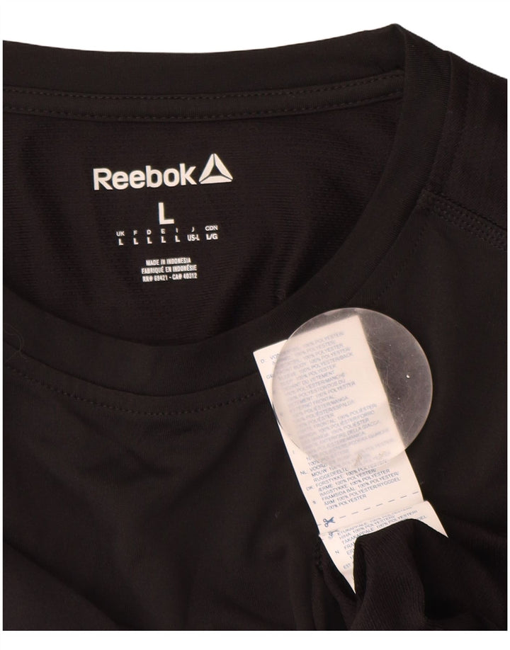 Top grafic Reebok pentru bărbați cu mânecă lungă, mare, negru, poliester