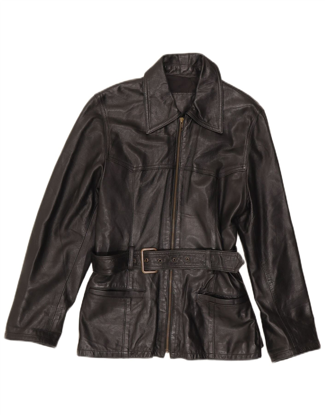 Geaca de piele vintage pentru femei IT 44 Medium Black Leather