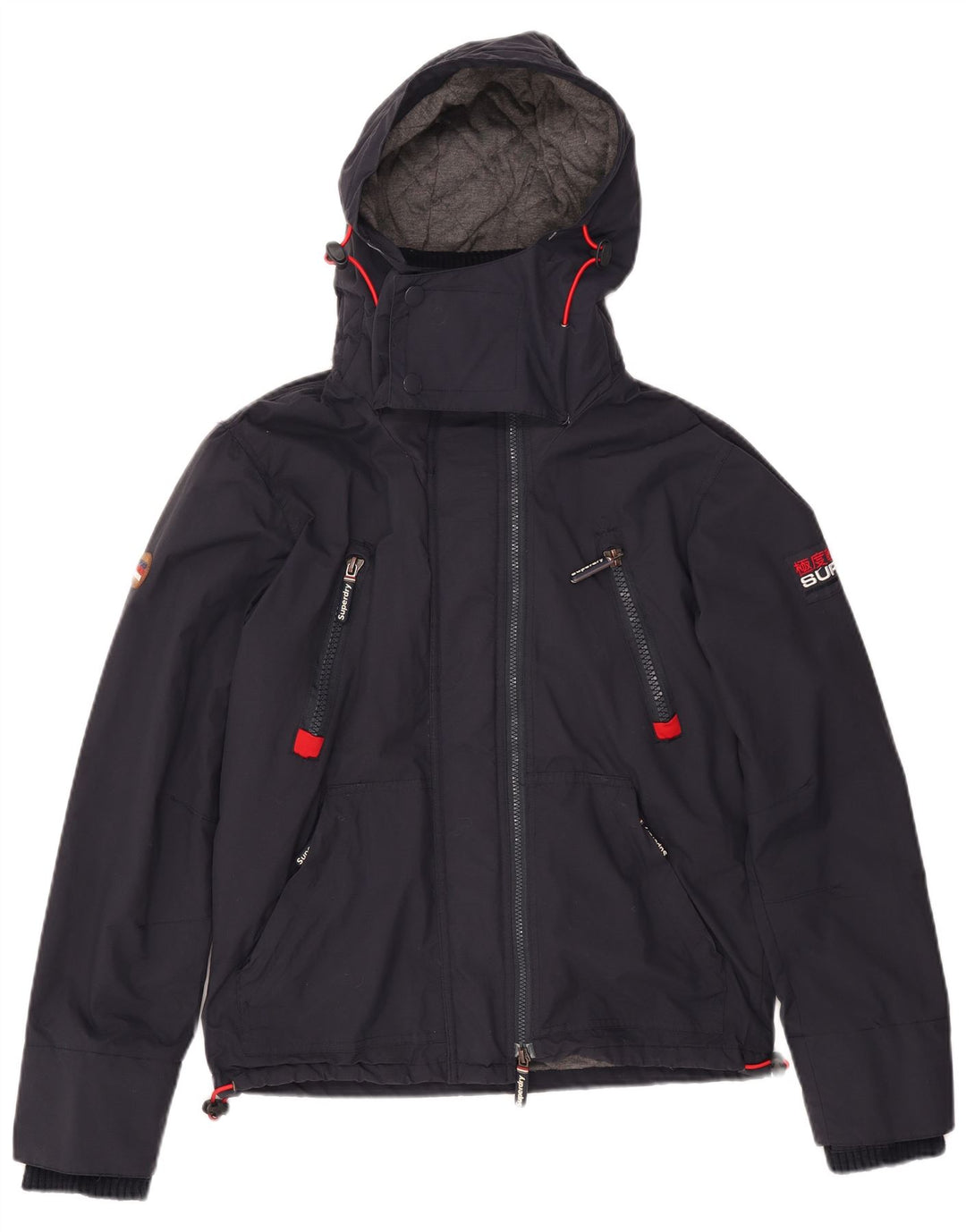 Jachetă de vânt cu glugă Superdry pentru bărbați Marea Britanie 38, nailon mediu albastru bleumarin