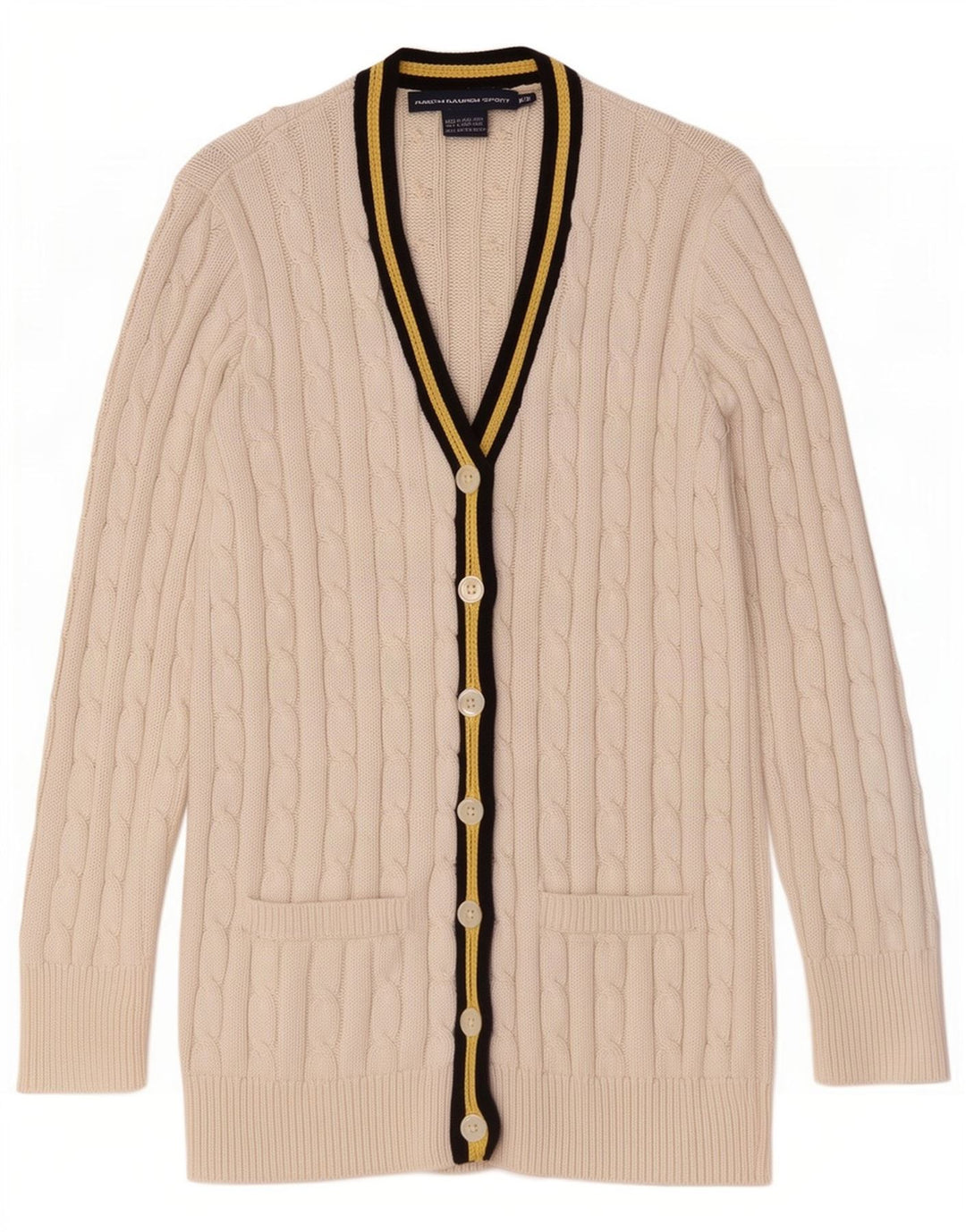 Pulover cardigan pentru femei Ralph Lauren UK 14 bumbac alb mediu