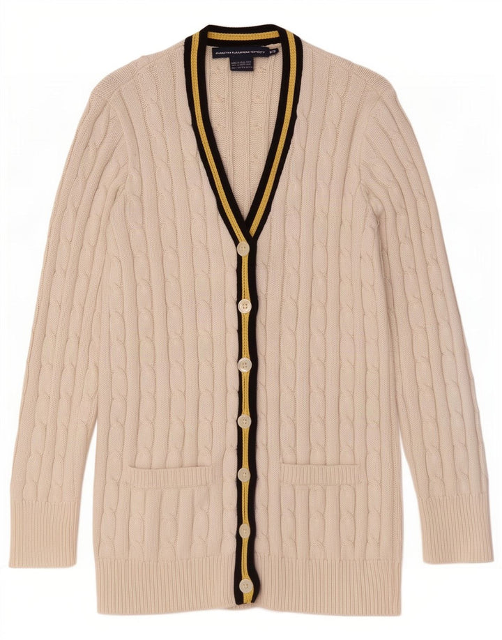 Pulover cardigan pentru femei Ralph Lauren UK 14 bumbac alb mediu