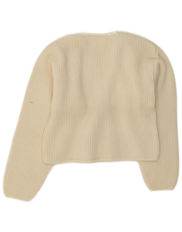 Pulover Vintage cardigan cu două piept pentru femei UK 14 Medium Off White
