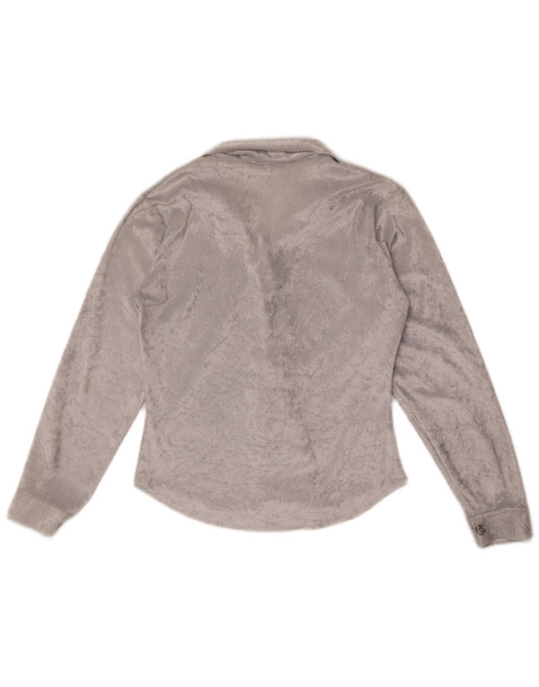 Bluză de cămașă din velur vintage pentru femei UK 12 Poliester gri mediu