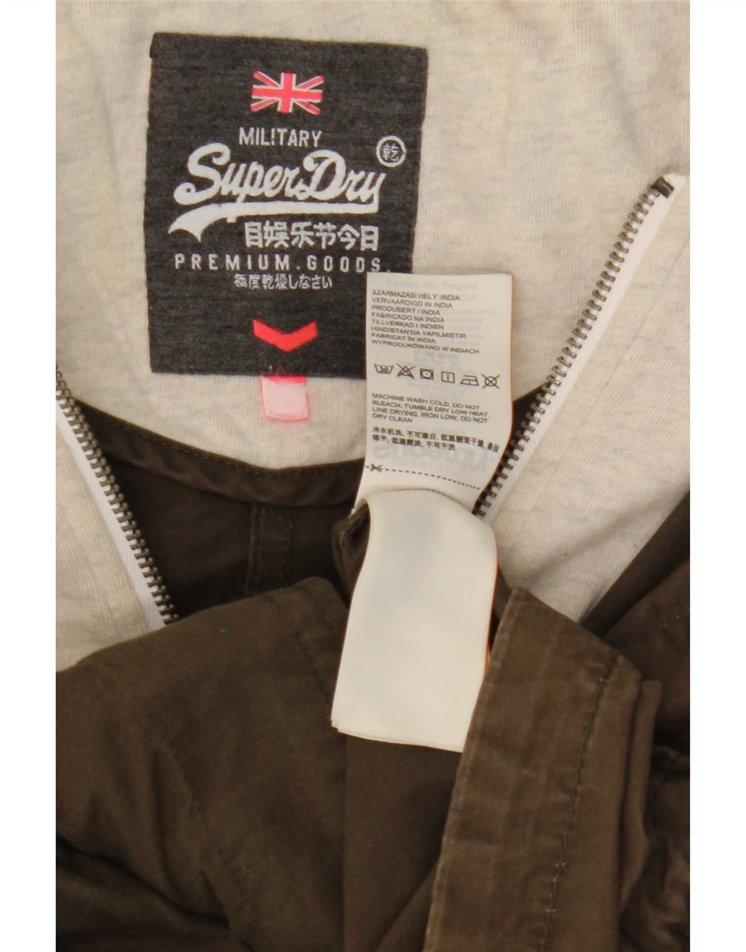 Jachetă bomber cu glugă Superdry pentru femei UK 14 Medium Khaki Colorblock Bumbac