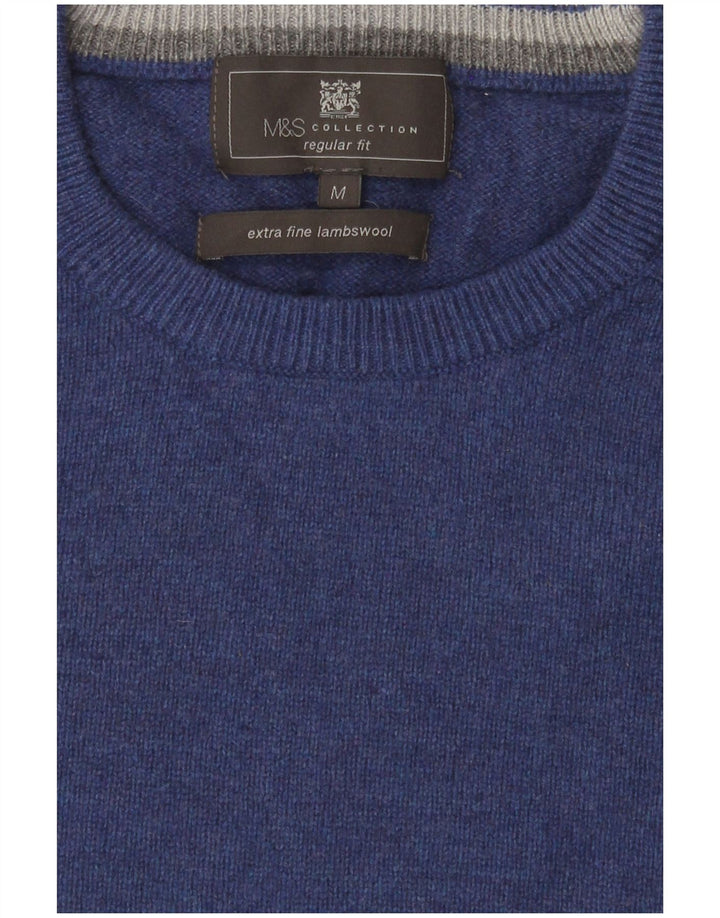 Pulover pentru bărbați Marks & Spencer, cu formă obișnuită, cu gât crew, lână albastră medie