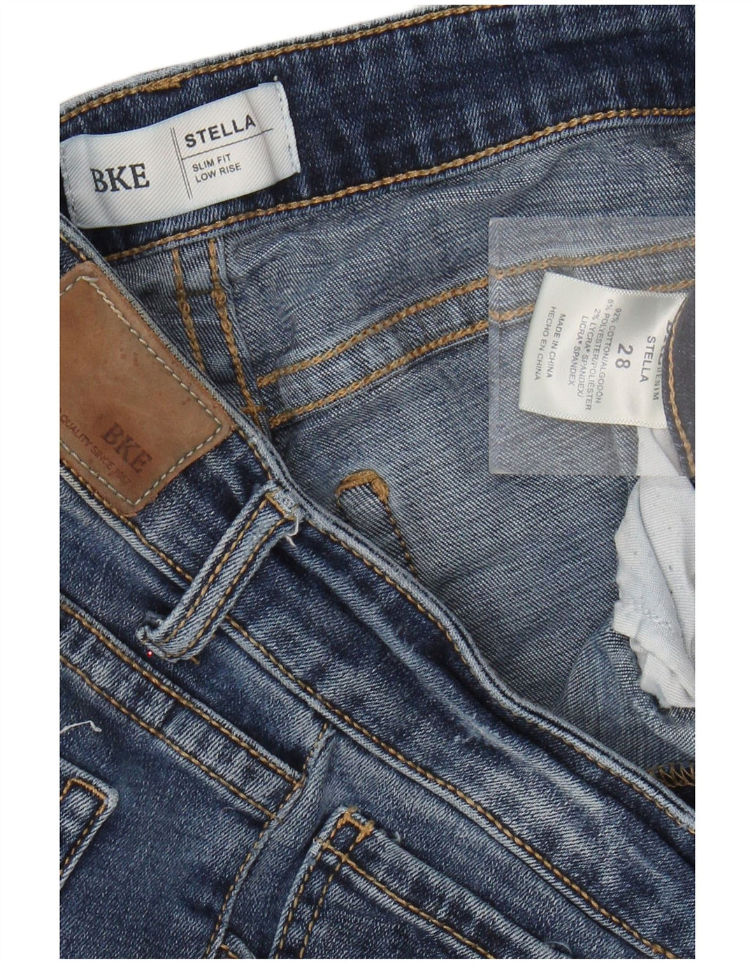 Pantaloni scurți din denim învechit Stella cu talie joasă BKE pentru femei W28 bumbac albastru mediu