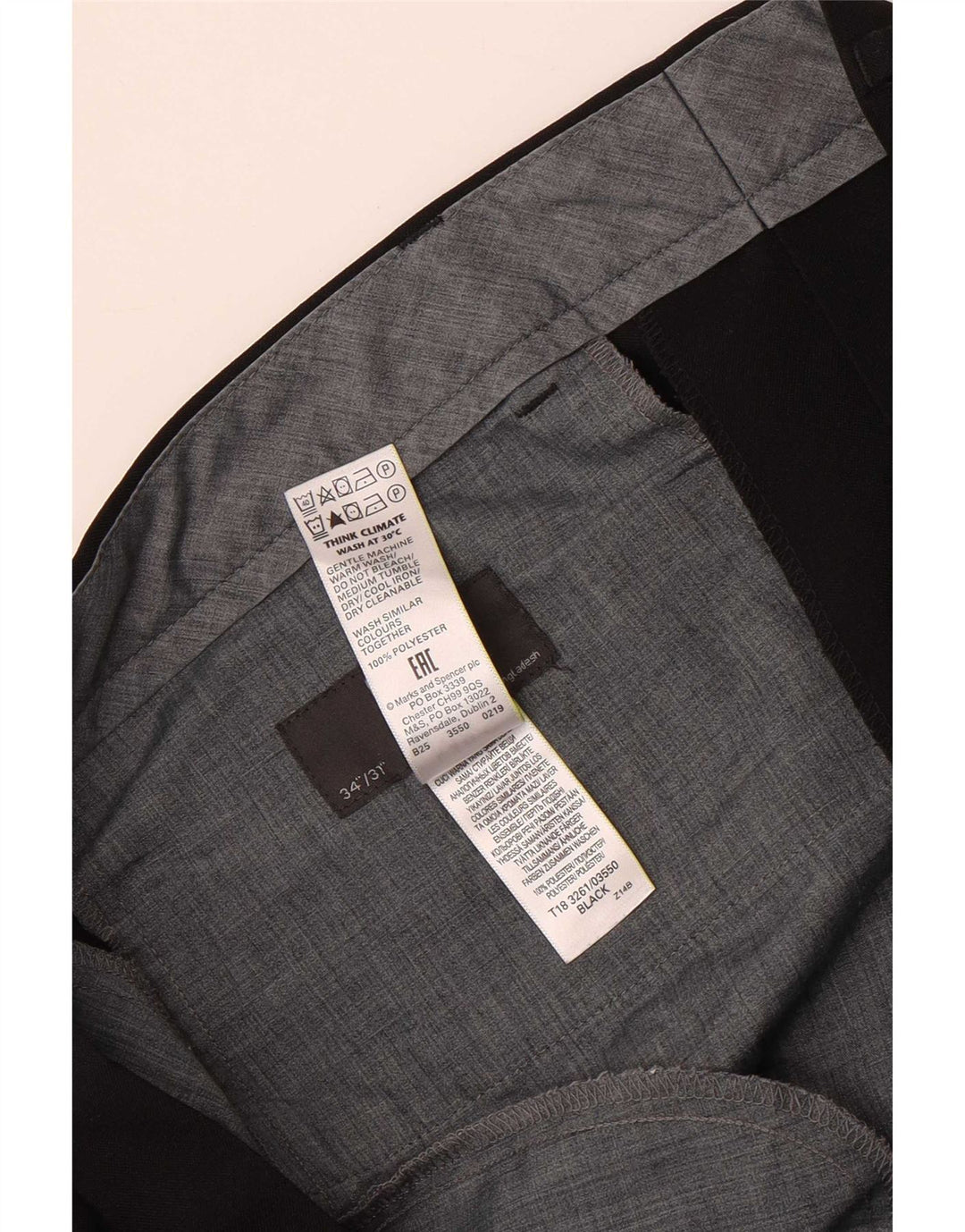 Pantaloni de costum obișnuiți, drepti, pentru bărbați, Marks & Spencer, L34 L31, poliester negru