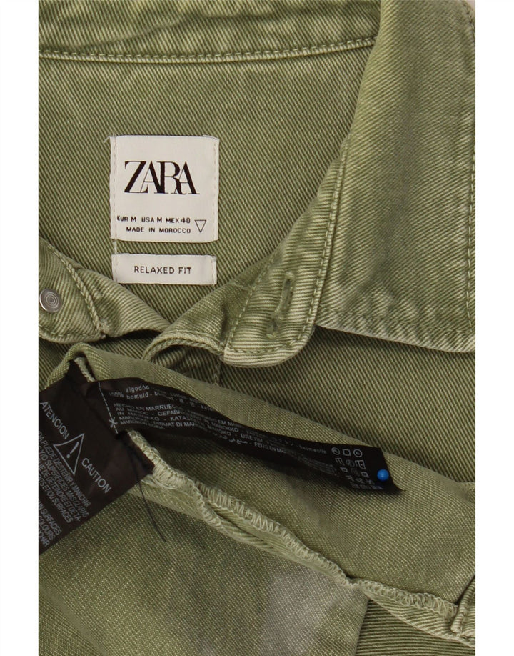 Cămașă din denim ZARA pentru bărbați, bumbac verde mediu