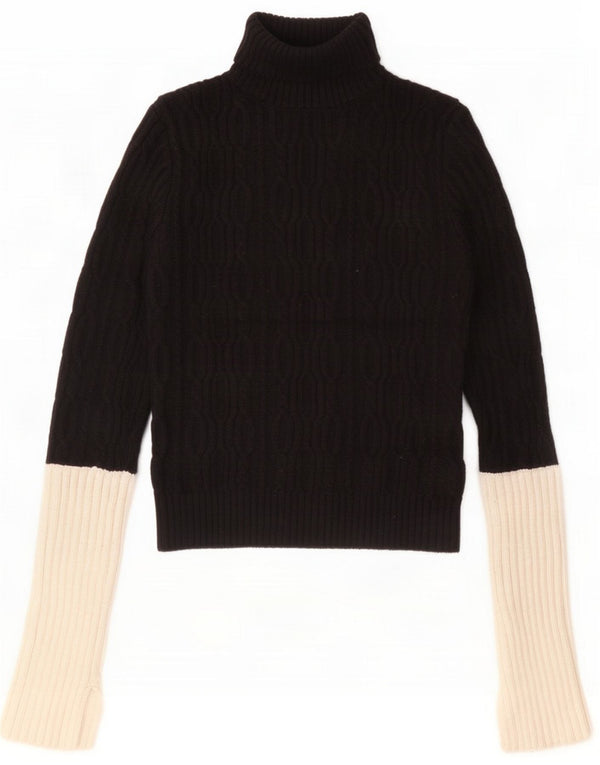 Zara Womens Crop Roll Neck Jumper Sweater UK 10 Small Black Colourblock
