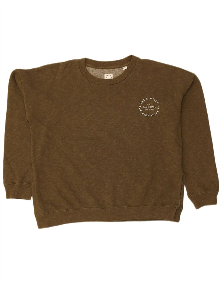 JACK WILLS Pulover supradimensionat pentru femei UK 10 Bumbac kaki mic