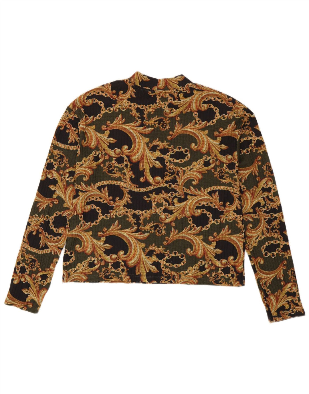 Crop Top pentru femei Zara cu mânecă lungă UK 10 Mic Negru Paisley Poliester