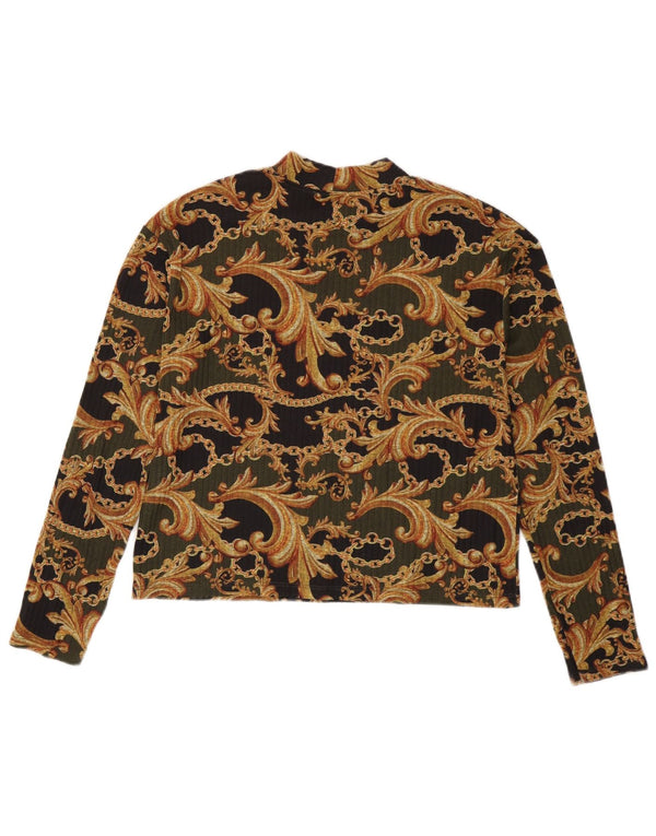 Crop Top pentru femei Zara cu mânecă lungă UK 10 Mic Negru Paisley Poliester