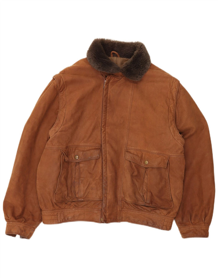 Jachetă de piele pentru bărbați VINTAGE IT 52 XL maro Colorblock