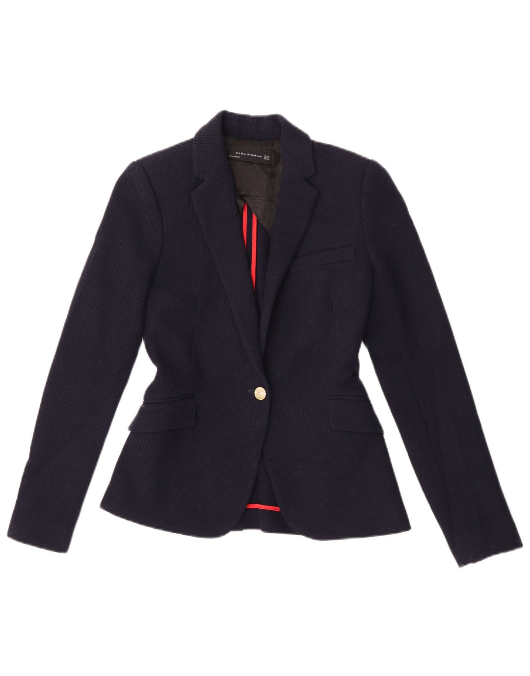 Blazer pentru femei Zara cu 1 nasture UK 6 XS Poliester bleumarin