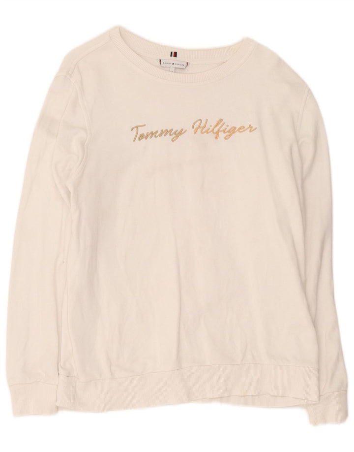 Pulover oversized cu grafic pentru femei Tommy Hilfiger UK 10 Small White
