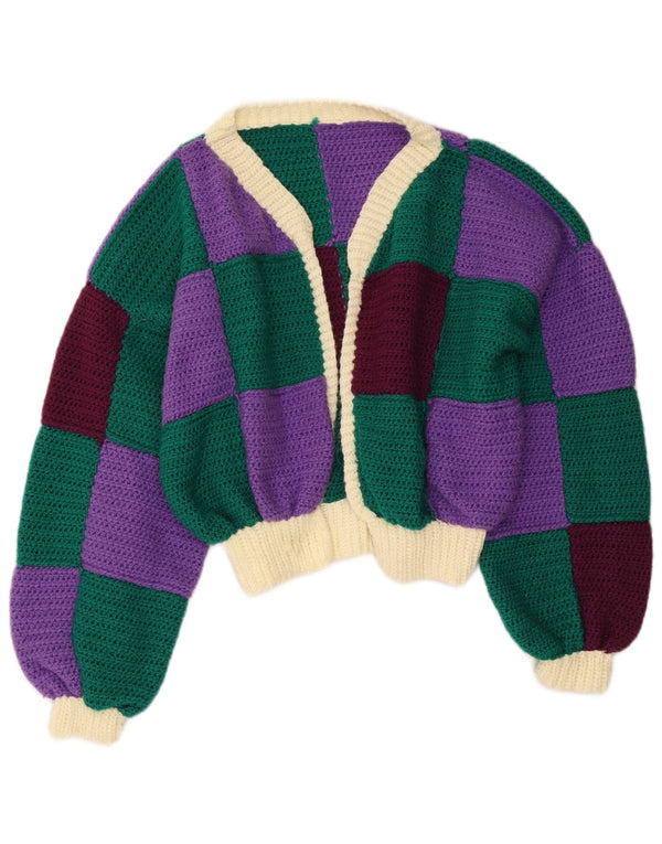 Pulover vintage cardigan crop pentru femei UK 16, mare, multicolor