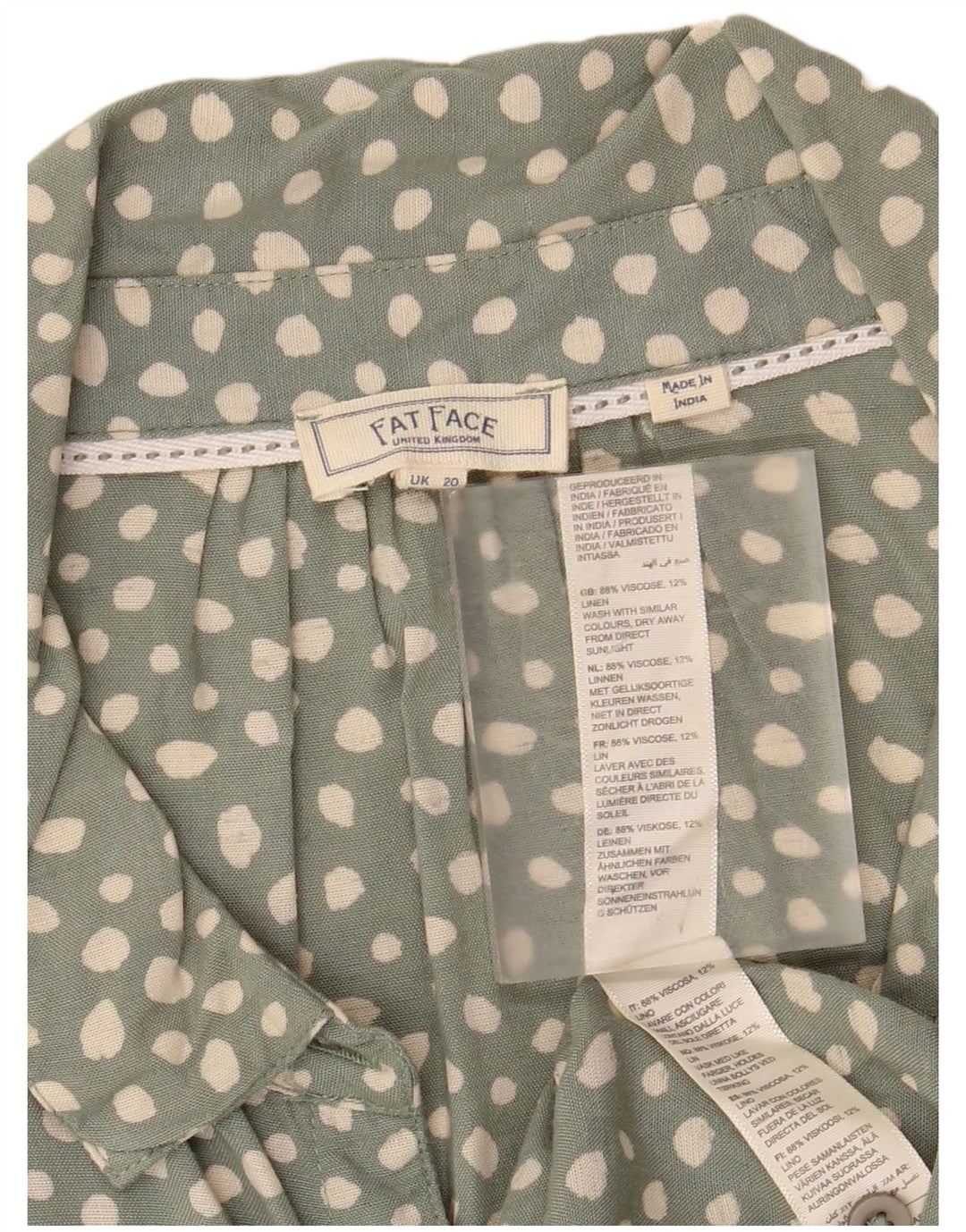 FAT FACE Bluză cămașă cu cravată în față pentru femei UK 20 2XL Green Spotted