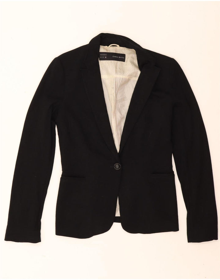 Blazer pentru femei Zara cu 1 nasture, UK 10, mic, negru, viscoză