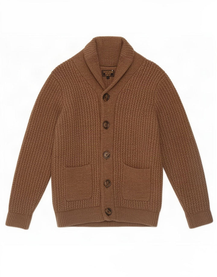 Pulover cardigan pentru bărbați William Hunt, lână de miel maro mică
