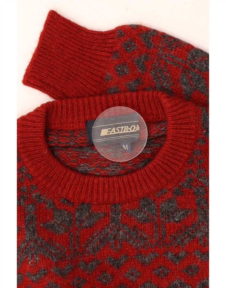 Pulover vintage pentru bărbați cu gât roșu, mijlociu, roșu, fair isle retro