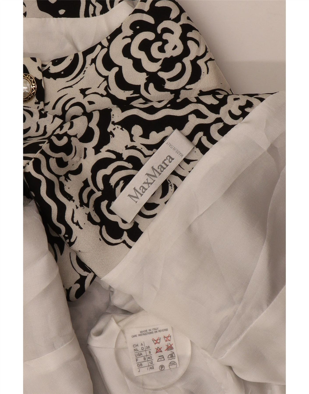 Jachetă Blazer pentru femei Max Mara cu 4 nasturi UK 12 Poliester Floral Alb Mediu