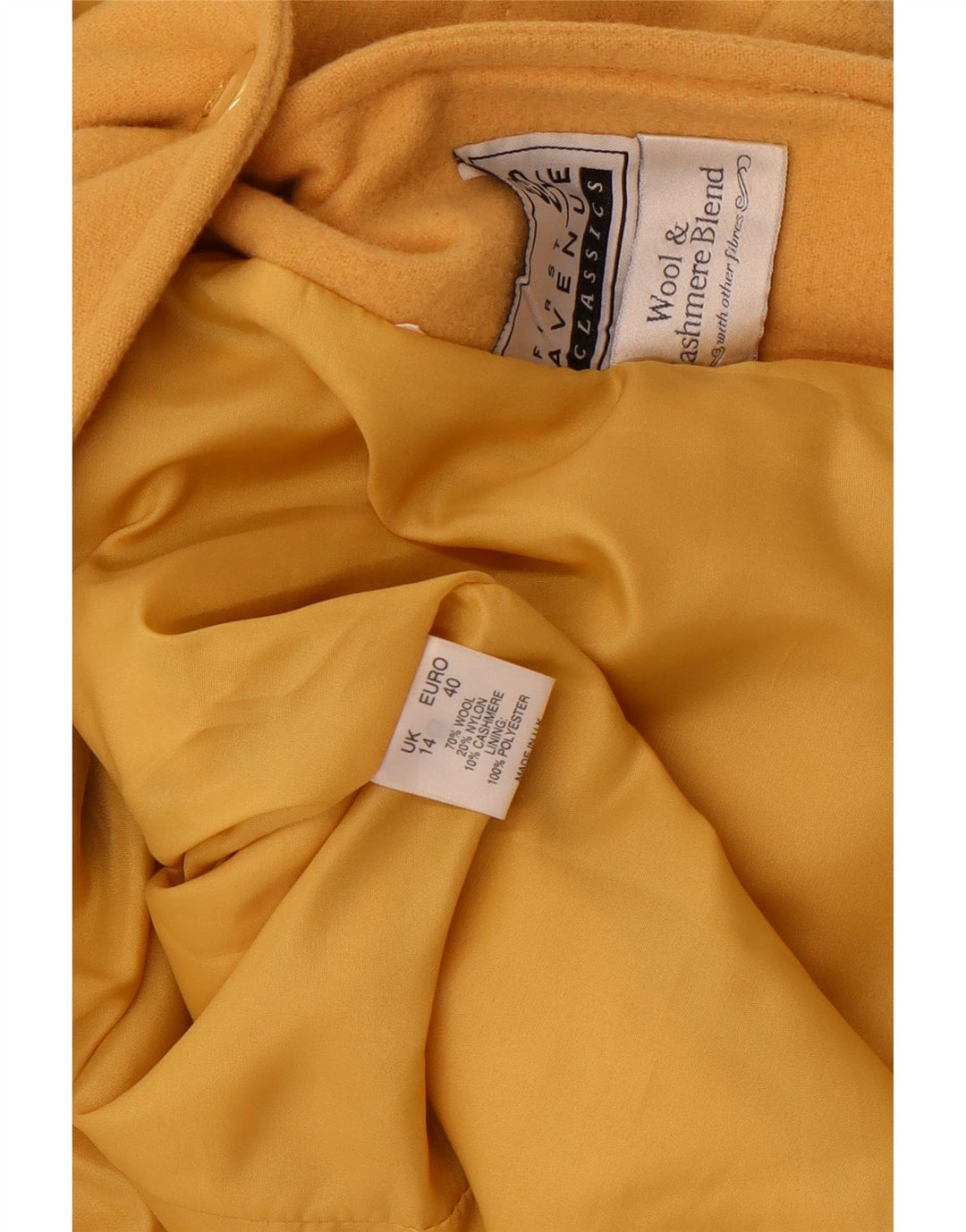 Jachetă Blazer pentru femei First Avenue cu 1 nasture UK 14 Lână galbenă medie