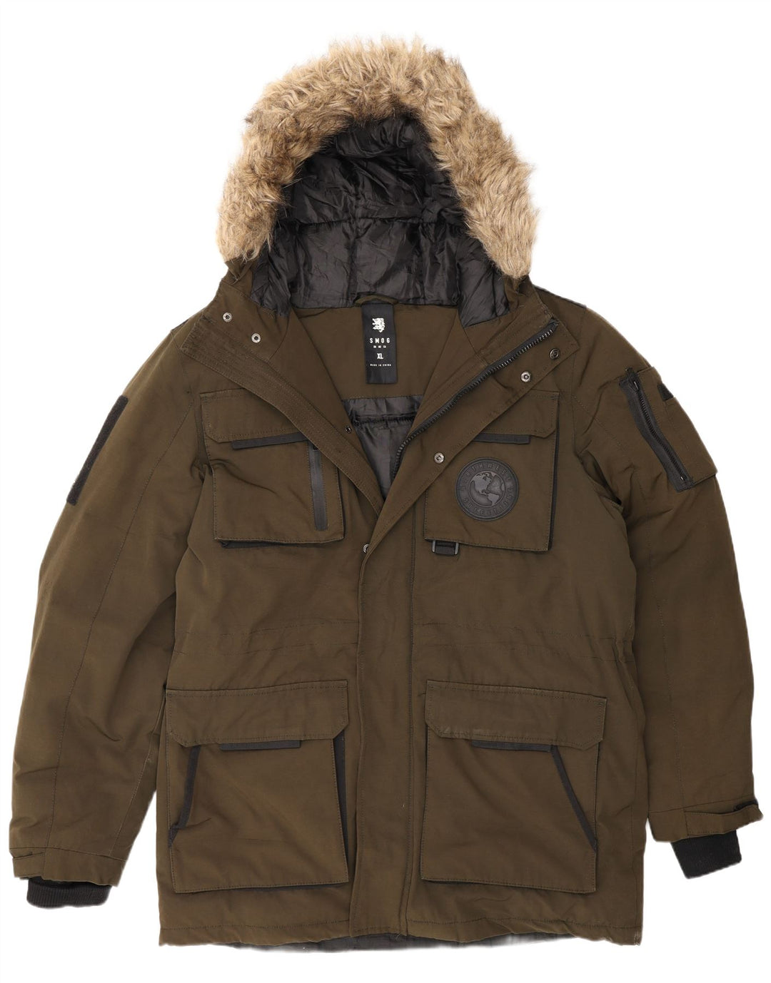 Jachetă parka cu glugă pentru bărbați Smog UK 42 XL Kaki Poliester