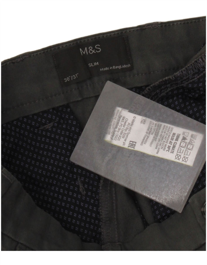 Pantaloni chino slim pentru bărbați Marks & Spencer L30 L31 bumbac gri