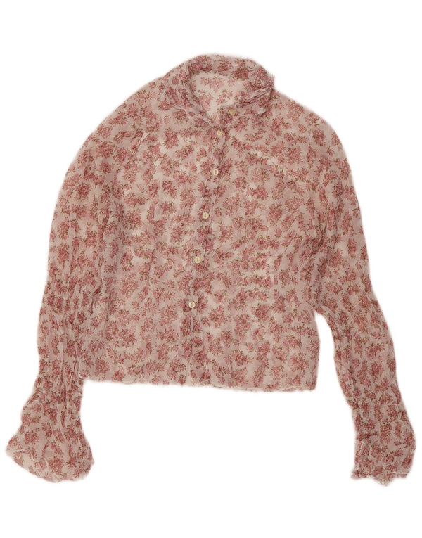 Vintage Womens Crop See Through Shirt Blouse UK 12 Medium Pink Floral