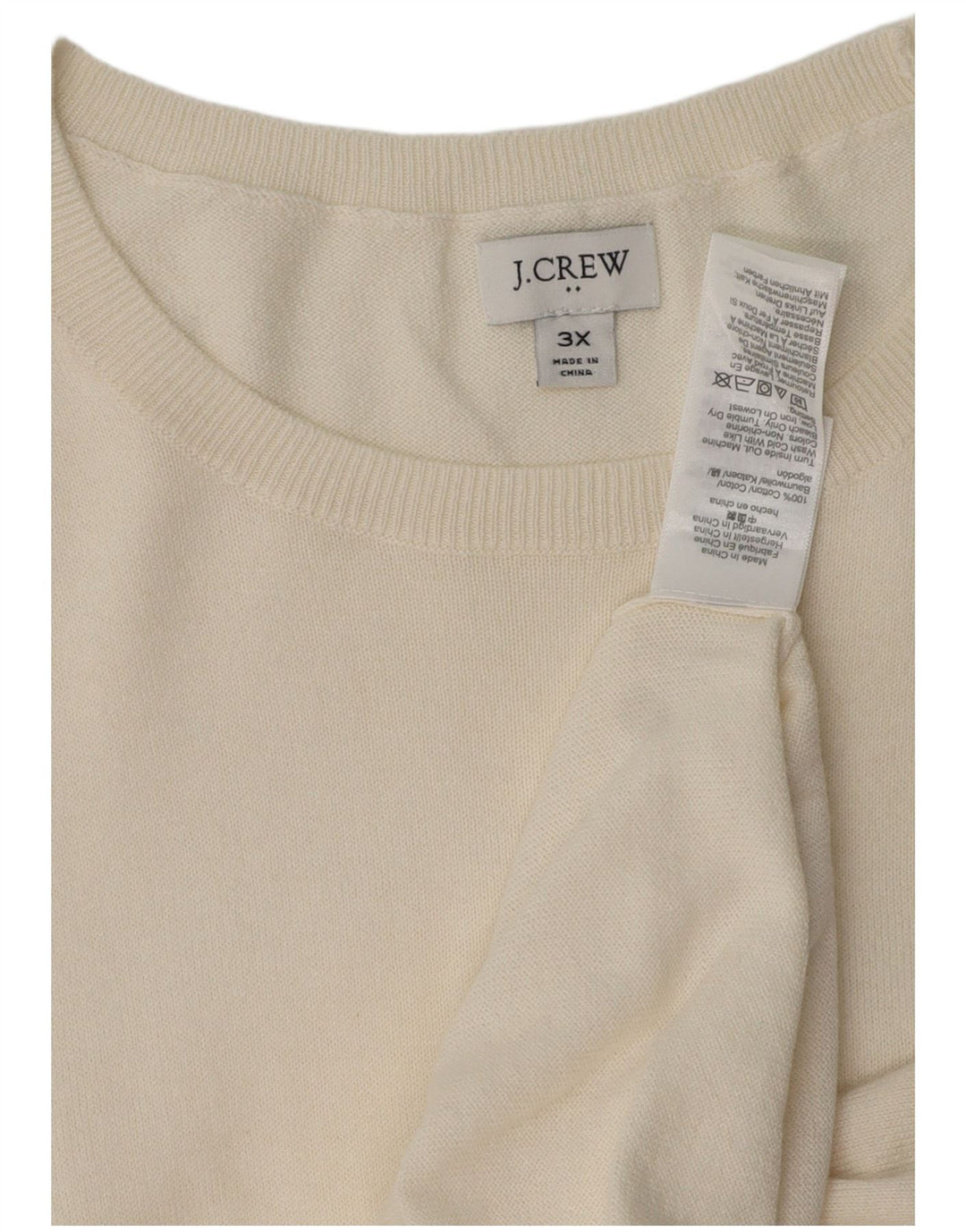 J. CREW Pulover pentru femei cu decolteu rotund UK 22 3XL Bumbac alb catifelat