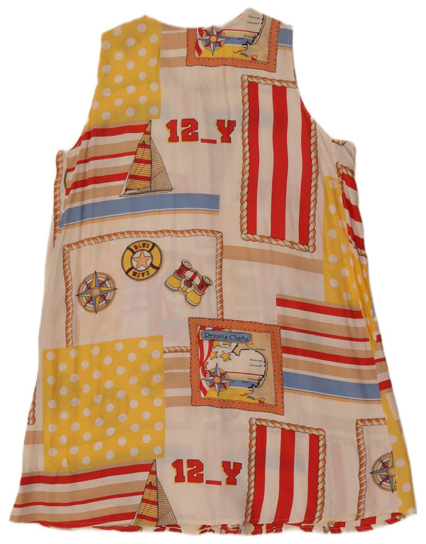 Vintage Womens Abstract Pattern Sleeveless Shirt Dress UK 14 Large White