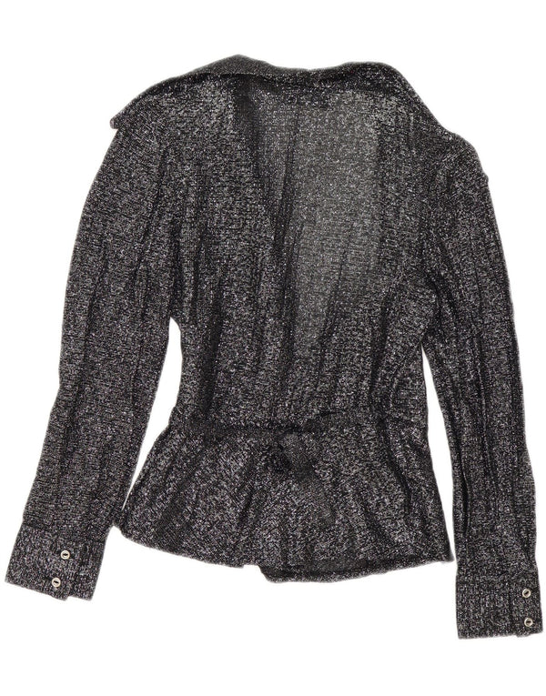 Bluză vintage pentru femei cu cămașă înfășurată EU 38 Medium Negru cu pete