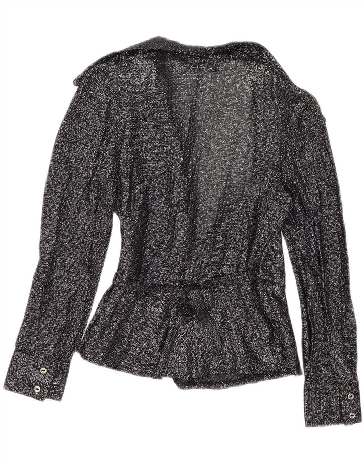 Bluză vintage pentru femei cu cămașă înfășurată EU 38 Medium Negru cu pete