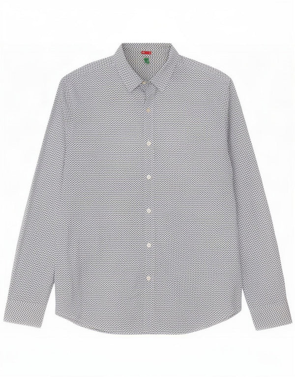 Benetton Cămașă subțire pentru bărbați Medium Blue Geometric