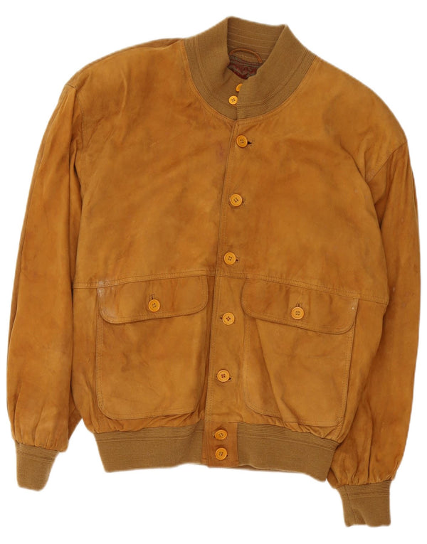 Vintage Mens Suede Bomber Jacket UK 38 Medium Beige